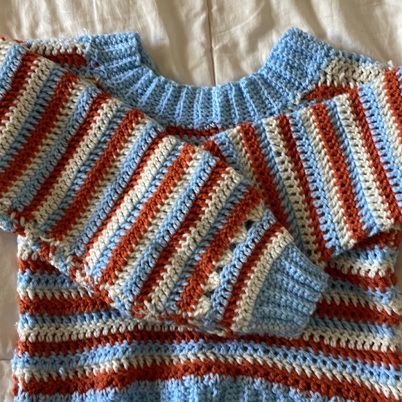 Balloon Sleeve Striped Crochet Sweater - Picture 2 of 3